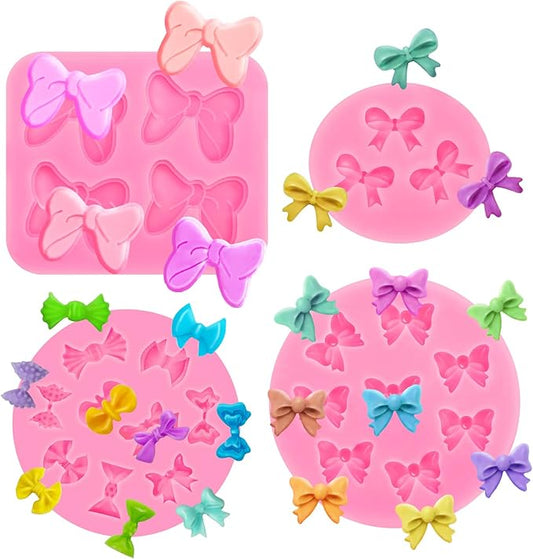 4 Pcs Bow Silicone Mold Fondant Bow Mold Chocolate Candy Cake Pop Molds Bow Molds for Cake Decoration, Fondant, Clay, DIY Desserts