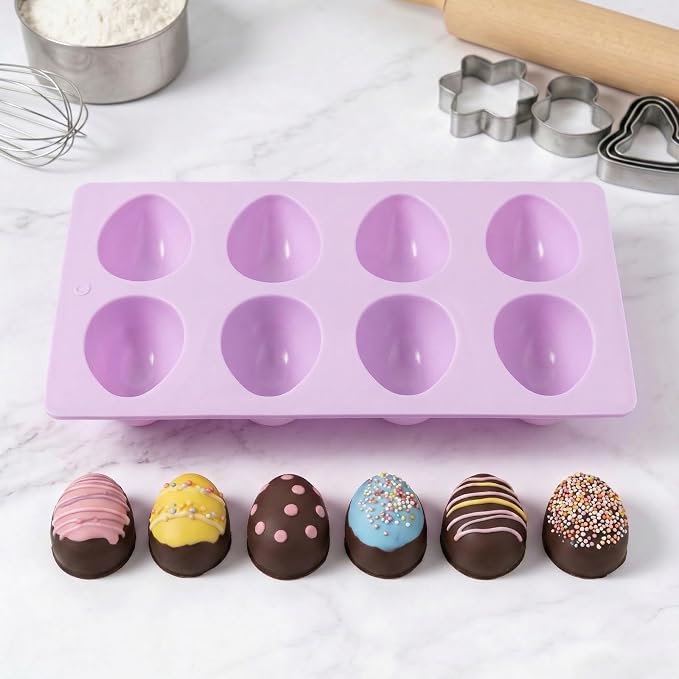 2 Pack Silicone Egg Molds 8 Cavity Easter Silicone Candy Mold 3D Egg-Shaped Silicone Baking Mold for Chocolate, Jello, Mini Cakes, DIY Desserts, Candy, Ice, Pudding, Baking (2, Purple) - Image 6