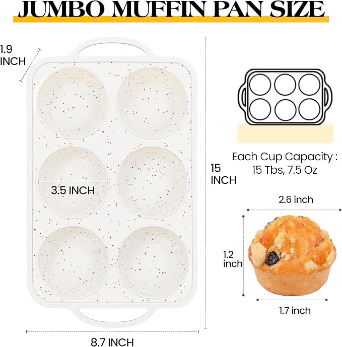 2 Pcs Jumbo Muffin Pan with Metal Frame Nonstick 6 Cup Extra Large Silicone Cupcake Pan for Baking, Deep Jumbo Muffin Tray for Egg Bites Muffins, Confetti Color Cream Gifts for Mom Home Baker - Image 4