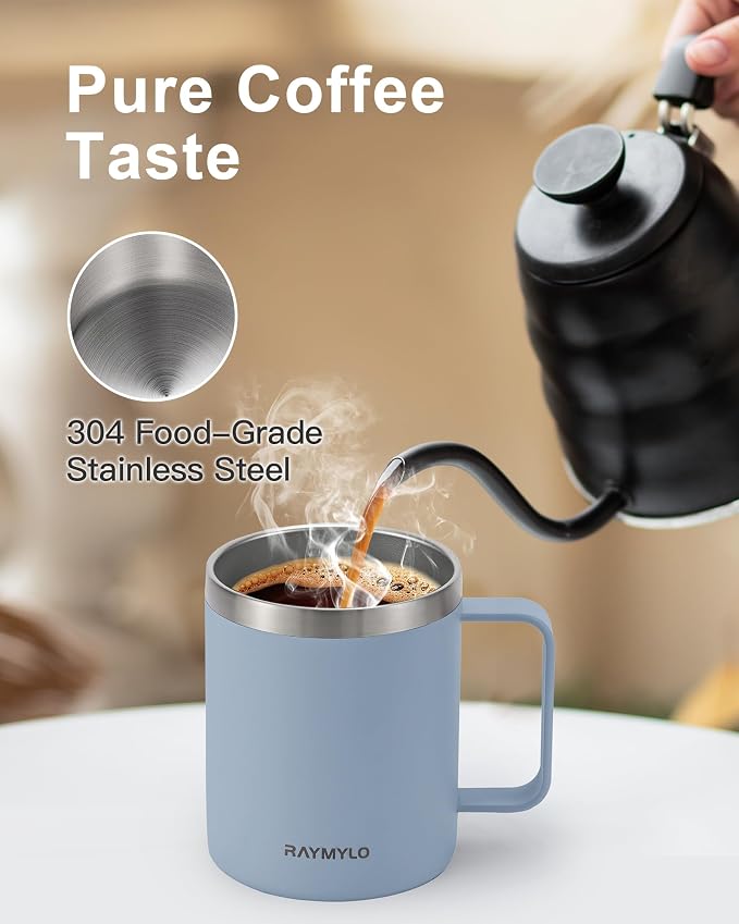 RAYMYLO Insulated Coffee Mug 12 oz, Spill-Proof & Detachable Slider Lid | Double Wall Stainless Steel with Thorough Clean Lid & Handle, Cold for 9 Hrs, Suitable for Camp Home Office - Image 5