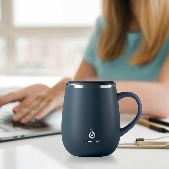 Ideus 16 oz Insulated Coffee Mug with Handle and Lid, Double Wall Stainless Steel Vacuum Thermal Coffee Mug, Travel Coffee Cup Thermal Cup for Home and Office, Navy Blue 2.0 - Image 6