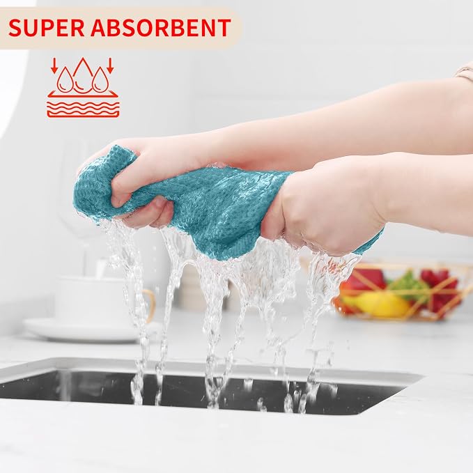 Homaxy 100% Cotton Waffle Weave Kitchen Dish Towels 8-Pack, Lake Blue | 13 x 28 Inches, Ultra Soft Absorbent Dish Towels, Quick Drying Cleaning Towels - Image 3