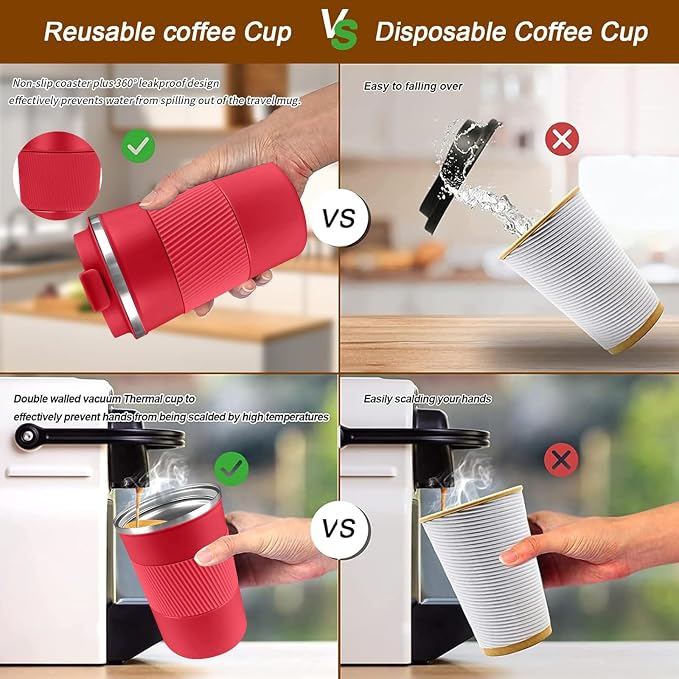 Insulated Travel Coffee Mug, Stainless Steel Coffee Cup with Leakproof Lid | Double-wall insulation keeps drinks hot or cold for hours, with a leakproof lid and portable stainless steel design - Image 4