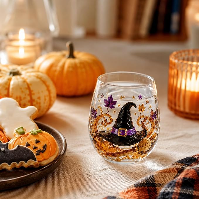 Halloween Themed 3D Inlay Glass Cup, Stemless Egg Shaped Clear Drinking Tumbler, Decorative Transparent Glassware for Home Bar, Farmhouse Halloween Party Table Decoration - Image 6