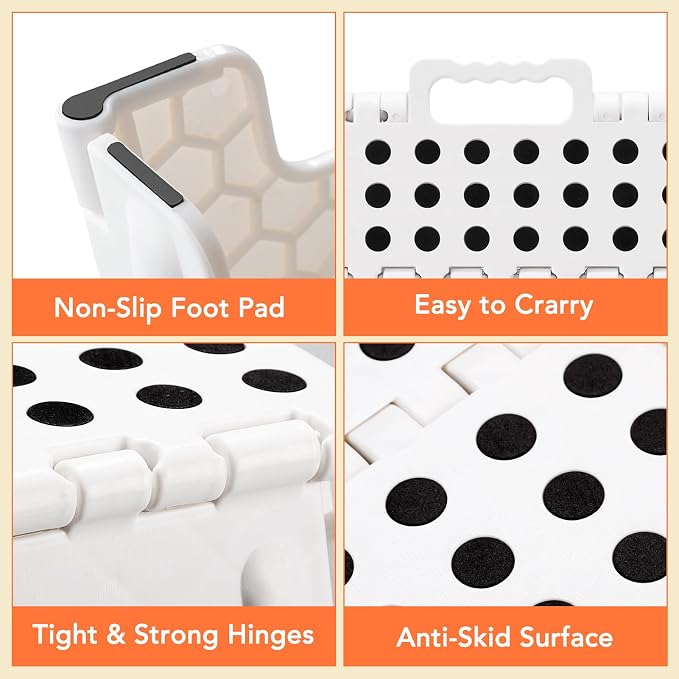 ACSTEP 9 Inch Folding Step Stool, 15 Inch Extra-Wide, 300 lbs, White | Non-Slip Heavy Duty Foldable Step Stool for Kids and Adults, Extra-Wide for Comfort and Stability, for Bathroom and Kitchen - Image 4