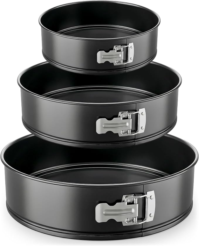 Nutrichef 3-Piece Nonstick Springform Pan Set - Premium Carbon Steel Cheesecake Pans with Stainless Steel Clasp - 6", 8", 10" Sizes, Oven Safe up to 450°F - Includes 300pcs Parchment Paper (Black) by NutriChef%E2%84%A2Kitchen