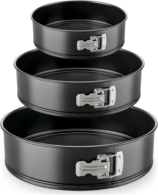 Nutrichef 3-Piece Nonstick Springform Pan Set - Premium Carbon Steel Cheesecake Pans with Stainless Steel Clasp - 6", 8", 10" Sizes, Oven Safe up to 450°F - Includes 300pcs Parchment Paper (Black) by NutriChef%E2%84%A2Kitchen