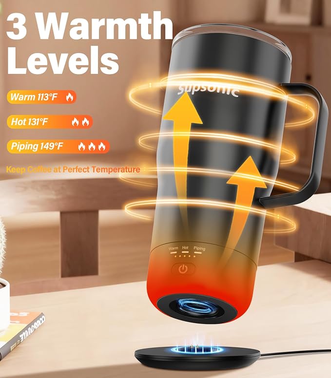 Supsonic Heated Coffee Mug Rechargeable, 20oz Long-Lasting Battery (S3) | Dry-burn protection, 2Hr auto-off, 3-Temp settings, Constant temperature, Inner stainless steel, Warm gift for men women - Image 2