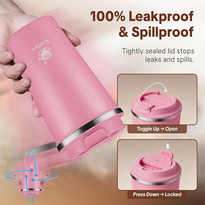 17oz Travel Coffee Mug ,Leakproof Vacuum Coffee Cup Insulated Tumbler | 304 Stainless Steel, Double-Wall Vacuum Insulated, Leakproof, Fits Hot & Cold Drinks Car Cup Holders, Travel, Office - Image 5