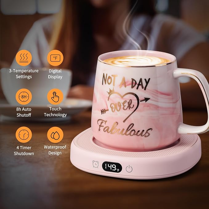 Coffee Mug Warmer & Not A Day Mug Set, Coffee Cup Warmer for Desk, 4 Temperature Setting, Smart Electric Beverage Warmer for Coffee, Tea, 8-Hours Auto Shut Off - Image 2