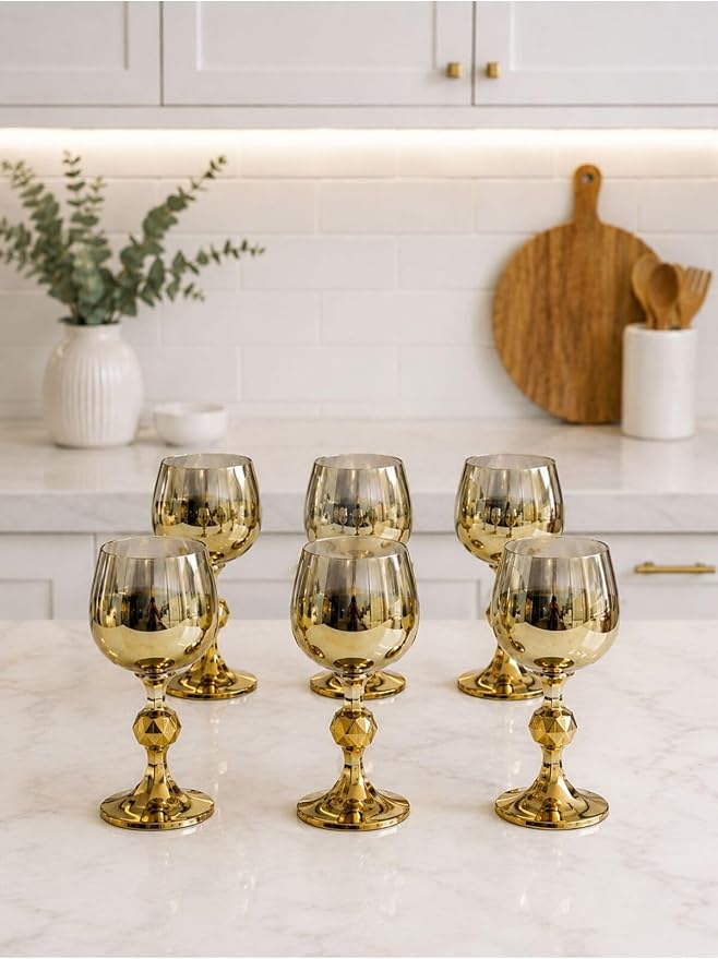 SODEF Set of 6 Gold Footed Coffee Side Glasses - quality Glassware, Titanium Coated, 5 fl oz Capacity, appropriate for Turkish Coffee or Water - Gold - Image 3