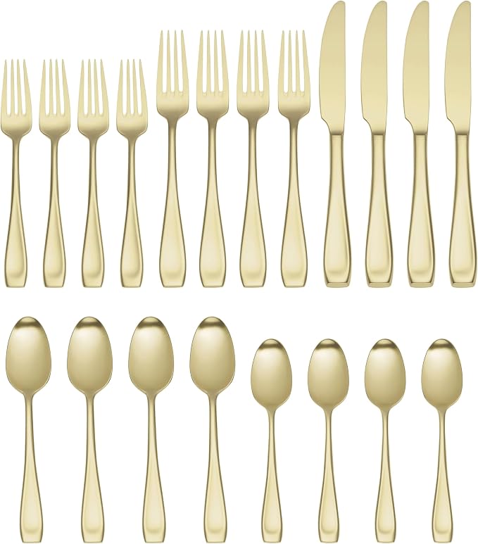 Oneida Moda Champagne Satin 20-Piece Silverware Set for 4, Flatware | satin finish, dishwasher safe | includes knives, forks, and spoons | cutlery set for kitchen and dining - Image 2