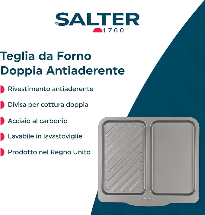 Salter Essentials Split Baking Tray, Rectangular Non-Stick Oven Tray | Carbon Steel Construction, Dishwasher Safe, PFOA-Free Coating, Made In The UK, For Chips And Pastries, 1 Tray - Image 2