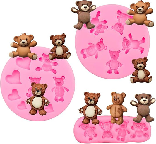 MEMOVAN Bear Silicone Fondant Mold 3pcs Bears Candy Chocolate Molds For Teddy Bear Cake Decoration Cupcake Topper Polymer Clay Resin Epoxy Gum Paste Mold by MEMOVAN