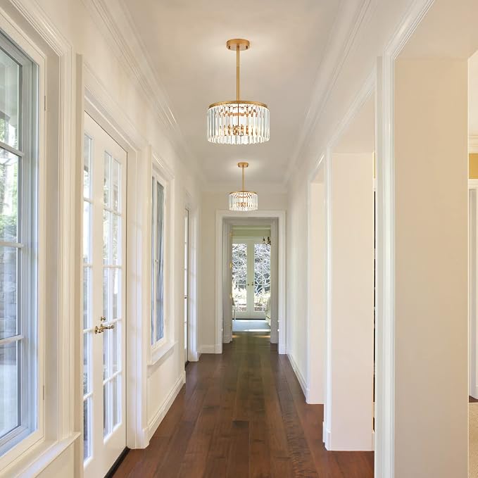 12" Gold Semi Flush Mount Crystal Ceiling Light Fixtures for Kitchen Modern Industrial 2-Light Small Chandeliers Lighting for Bedroom Entryway Hallway Living Dining Room Foyer - Image 6