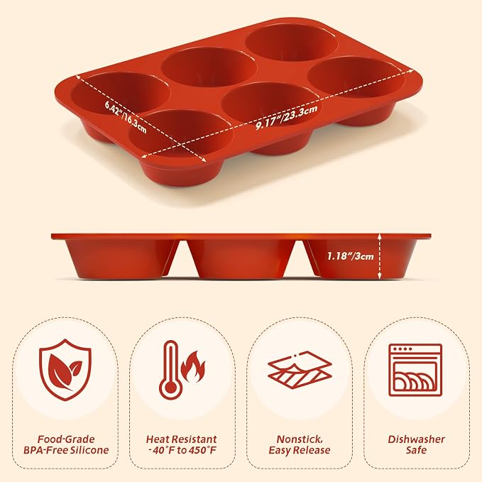 SINBEE Silicone Muffin Pans for Baking - 3 Pack Silicone Molds 6 Cups Nonstick Cupcake Pan for Baking BPA Free Cake Pop Mold Egg Muffins | BPA Free, Cake Pop Mold, Egg Muffins - Image 3