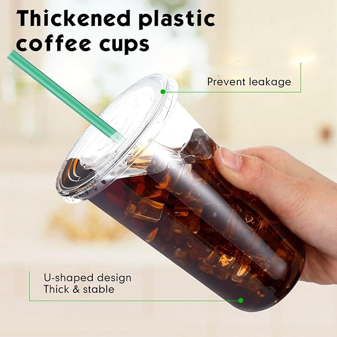 Baderke 25 Set Plastic Cups with Lids and Straws, Disposable Plastic Iced Coffee Cup for Cold Beverage Juice Smoothie Crystal for Coffee Shops Party Catering(Clear,20 oz) - Image 4