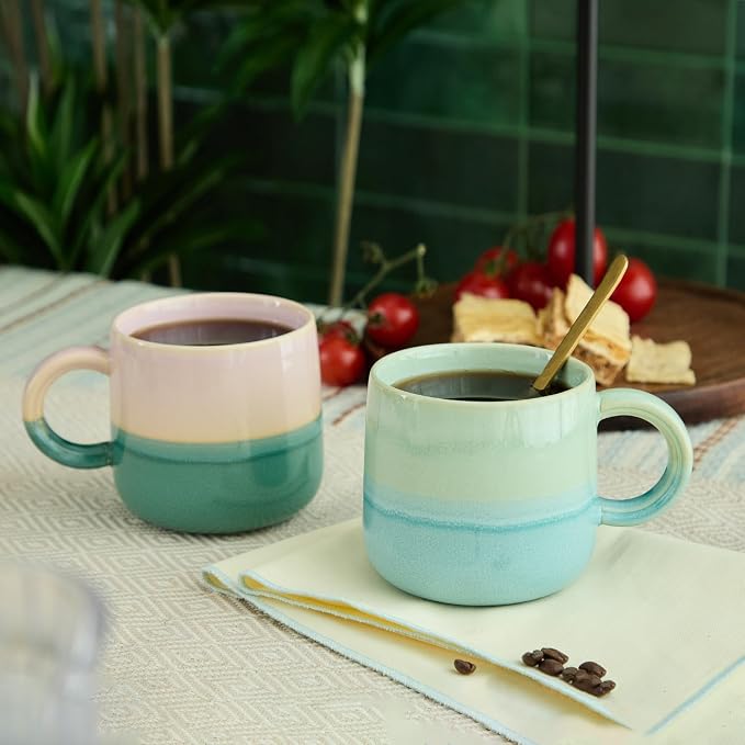 2 Pack Large Coffee Mugs 16 Oz - Hand Painted Gradient Ceramic Cups, Microwave & Dishwasher Safe. Aesthetic Pink Green Tea Mug Set for Women, Unique Kitchen Decor Gift - Image 4