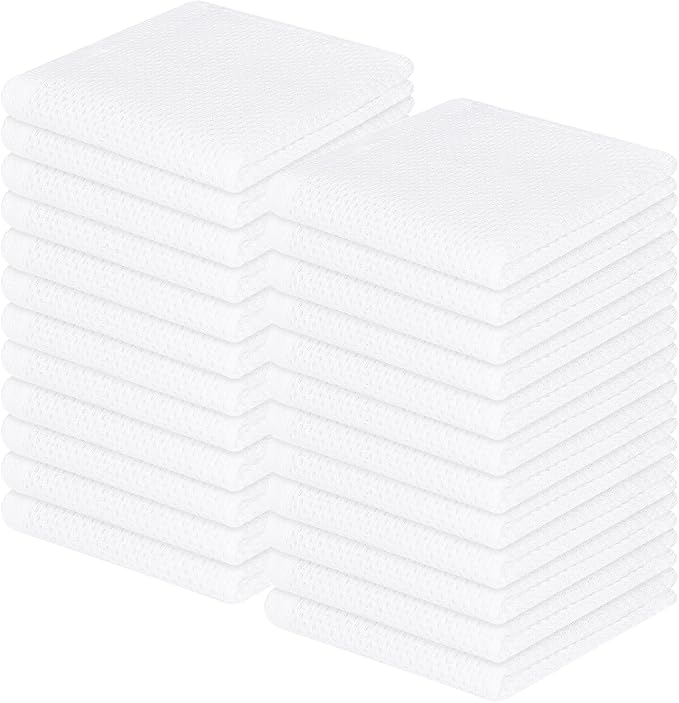 Homaxy 100% Cotton Waffle Weave Kitchen Dish Cloths 24-Pack, White | 12 x 12 Inches, Ultra Soft Absorbent Dish Towels, Quick Drying Dish Rags with Hanging Loop by Homaxy