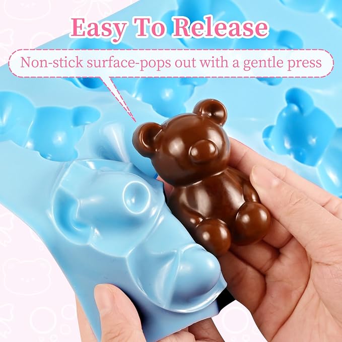 Bear Silicone Mold, 2 Pack Large Bear Chocolate Molds 16 Cavity | Non-stick, 3D Bear Ice Cube Molds for Candy Soap Candle Cake Decora Jello DIY Art Crafts Home Baking Activities Summer Party - Image 6