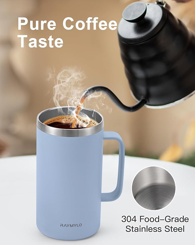 RAYMYLO Insulated Coffee Mug 24 oz, Spill-Proof & Detachable Slider Lid | Double Wall Stainless Steel with Thorough Clean Lid & Handle, Cold for 9 Hrs, Suitable for Camp Home Office - Image 5