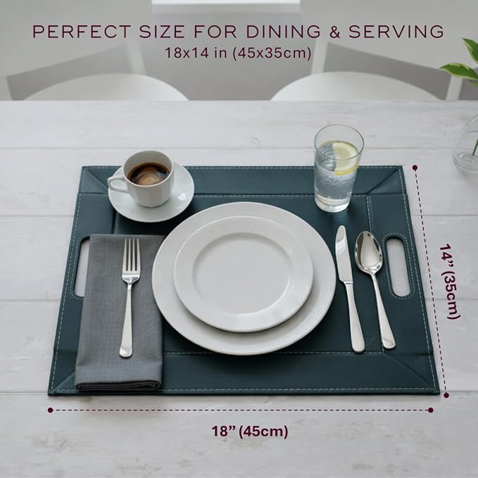 2-in-1 Serving Tray & Placemat | Faux Leather & Reversible | Lays Flat as a Placemat or Folds into an Ottoman Food Tray, Easy to Clean - Image 4