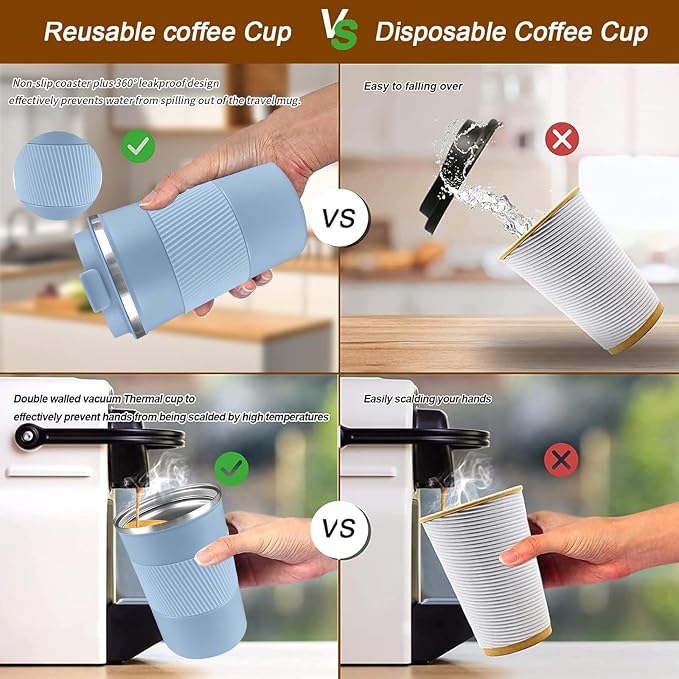 Insulated Travel Coffee Mug, Stainless Steel Coffee Cup with Leakproof Lid | Double-wall insulation keeps drinks hot or cold for hours, with a leakproof lid and portable stainless steel design - Image 4