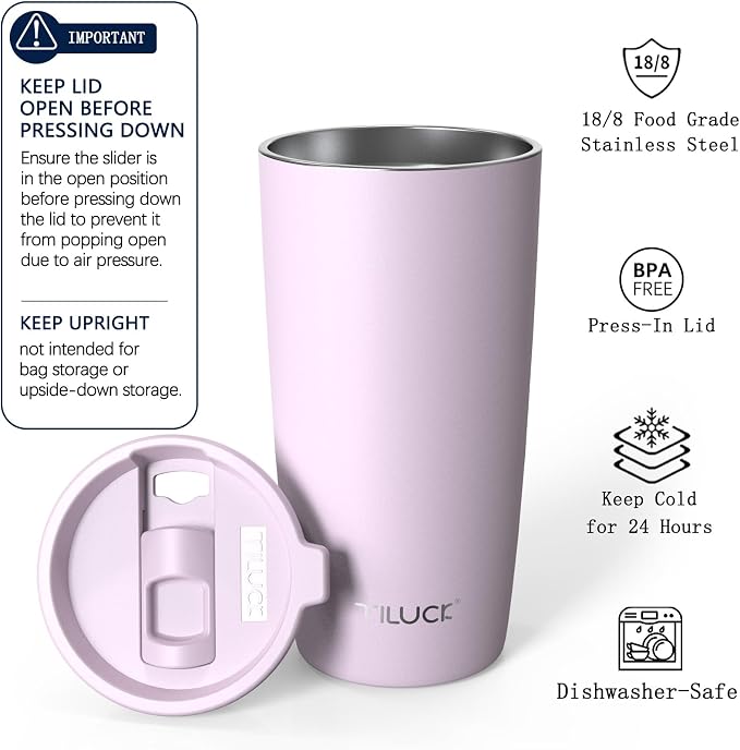 TILUCK 20 oz Insulated Coffee Tumbler with BPA-Free Lid | Travel Coffee Mug, Dishwasher Safe, Cup Holder Friendly,Double-Wall Vacuum Insulation for Hot & Cold Drinks, MatteLightPurple - Image 2