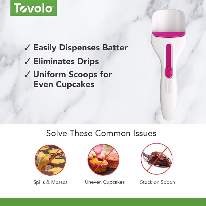 Tovolo Cupcake Scoop Batter Dispenser for Cupcakes Muffins Pancakes and Cookie Dough, Easy to Clean Batter Scoop Slide Dispenses Quicker for Even Size Baked Goods Kitchen Gadget, Fuchsia - Image 3