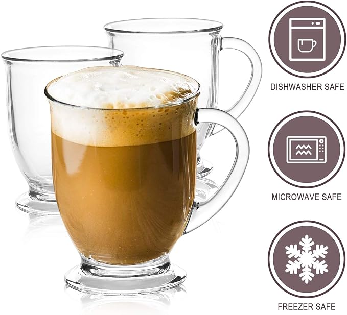 Accguan 15oz/450ml Glass Coffee Mugs with Handles Set of 6 | Clear Coffee Cups with Handle, Iced Drink Cup perfect for Latte, Cappuccino, Espresso Coffee, Tea and Hot Beverages - Image 3