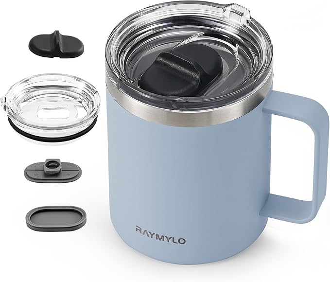 RAYMYLO Insulated Coffee Mug 12 oz, Spill-Proof & Detachable Slider Lid | Double Wall Stainless Steel with Thorough Clean Lid & Handle, Cold for 9 Hrs, Suitable for Camp Home Office by RAYMYLO