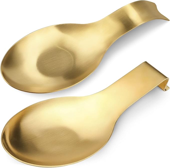 VanlonPro Stainless Steel Spoon Rest, Spatula Ladle Holder, Stainless Steel Utensil Spoon Rest Holder, Brushed Finish, Dishwasher Safe 9.8 x 3.7 Inch (Gold + Gold Fish Tail) by VanlonPro