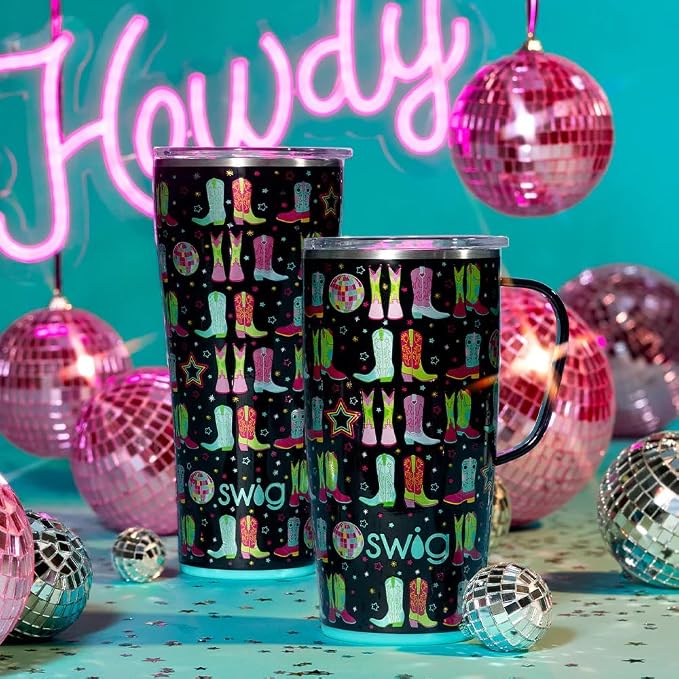 Swig Life 22oz Insulated Travel Mug with Handle & Lid, Disco Cowgirl | Triple Insulated Stainless Steel - Handle & Lid Included - Keeps Coffee Hot or Cold - Cup Holder Friendly - Image 3