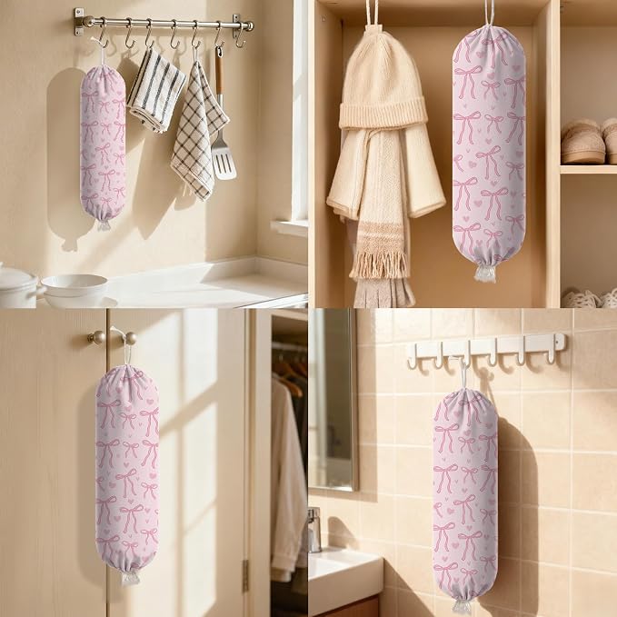 Pink Bow Plastic Bag Holder Dispenser, Plastic Grocery Bag Organizer & Wall Mount Paper Trash Bags Saver Storage for Kitchen Home Pantry Decor, Pink Bow Kitchen Decor Shopping Bags Storage Dispenser - Image 7