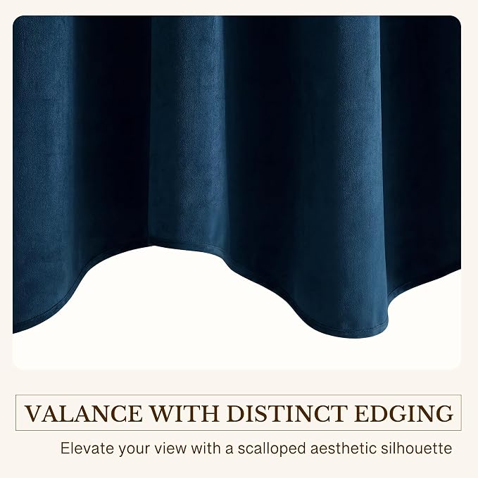 Velvet Window Valance 52x18 Inch 4-Panel Set | Soft Wavy Navy Blue Kitchen Curtains for Windows, Luxury Fabric Aesthetic Window Treatment for Bay Window, Living Room - Image 5
