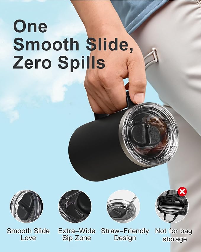 RAYMYLO Insulated Coffee Mug 24 oz, Spill-Proof & Detachable Slider Lid | Double Wall Stainless Steel with Thorough Clean Lid & Handle, Cold for 9 Hrs, Suitable for Camp Home Office - Image 3