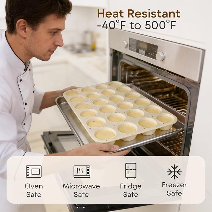 Silicone Mini Muffin Pan, 24 Cup Nonstick Mini Cupcake Pan 2Pcs | Food-Grade Silicone Muffin Tin, Oven Dishwasher Freezer Safe Silicone Molds for Home Baking DIY, Mini Cupcakes, Egg Bites - Image 4