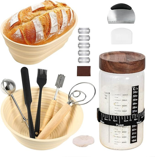 Sourdough Kit, 40oz Sourdough Starter Kit, 2 Silicone Banneton 9 Bread Proofing Baskets,Complete Sourdough Bread Baking Supplies for Beginners,sourdough bread baking supplies