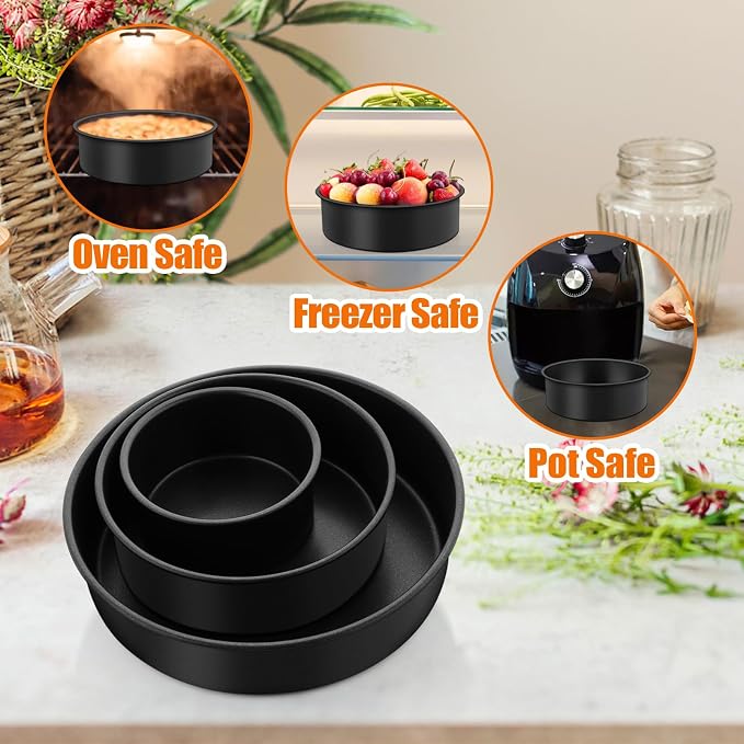 TeamFar Cake Pan, 4''/6''/8'' Stainless Steel Round Baking Tier Cake Pans | with Non-Stick Coating Stainless Steel Core, for Steaming Serving, Healthy & Heavy-Duty, Easy Release & Clean, Set of 3 - Image 6