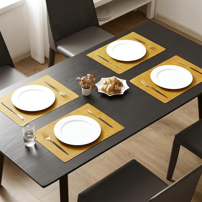 MOSAYT Vinyl Placemats Set of 4-12 X 17 Inch - Faux Leather 100% Waterproof Oil-Proof Wipeable PU Place Mats, Heat Resistant Reversible Table Mats for Kitchen, Dining, Outdoor, Yellow - Image 2