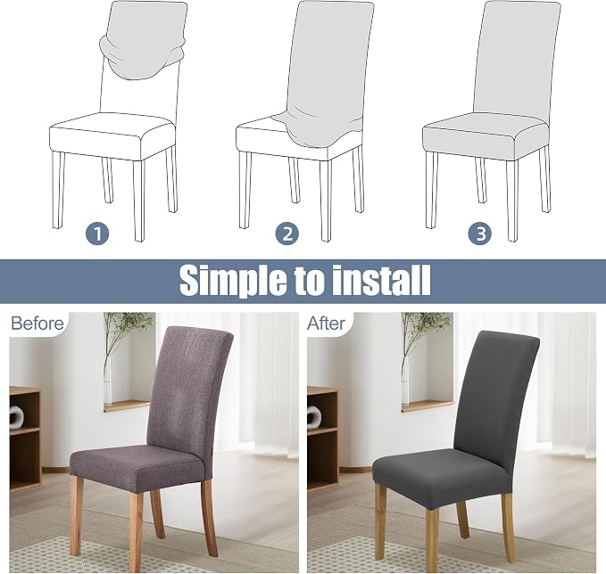 Dining Chair Covers, Stretch Seat Covers, Washable Furniture Protector | 6 Pack, Washable, Stretch Fit, Soft, Non Slip, Dining Chair Covers, Seat Protector, Furniture Protector - Image 4