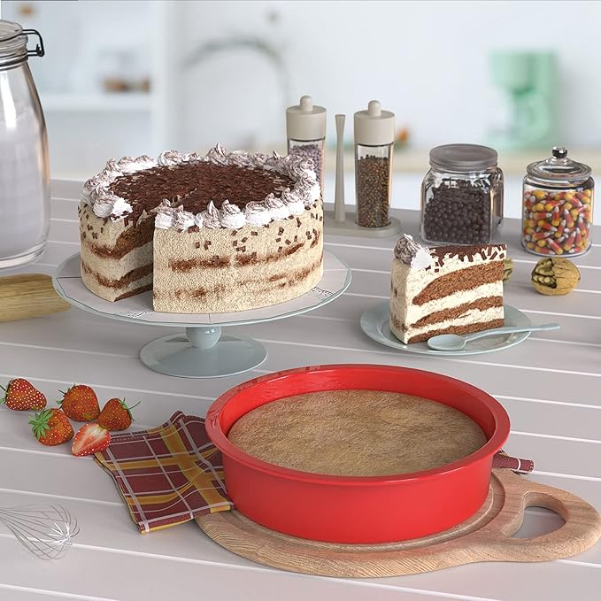 SILIVO 8 Inch Cake Pans(3 Pack) - Nonstick Silicone Round Cake Pans for Layercake, Cheesecake and Chocolatecake