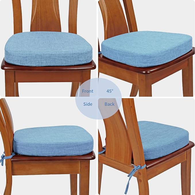 BUYUE Thickened 2.5" Dining Chair Cushions Set of 4, U-Shape High Density Foam Comfortable Chair Pads for Kitchen, Slip Resistant Indoor Seat Cushions (4 PCS, Light Blue) - Image 4