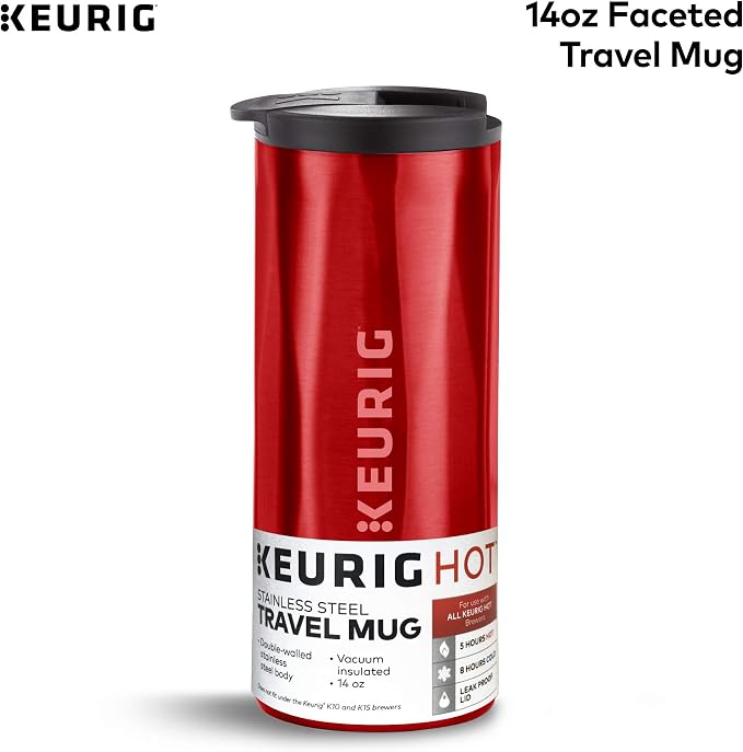Keurig Coffee Travel Mug, Fits Under Any Keurig K-Cup Pod Coffee Maker, 14 oz, Red - Image 4