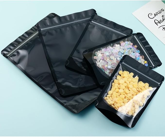 4X6 Resealable Bags 200 Pcs Mylar Bags for Food Storage Candy Packaging Black Mylar Bags with Window Reclosable Small Stand Up Pouches Edible Packaging for Small Business - Image 8