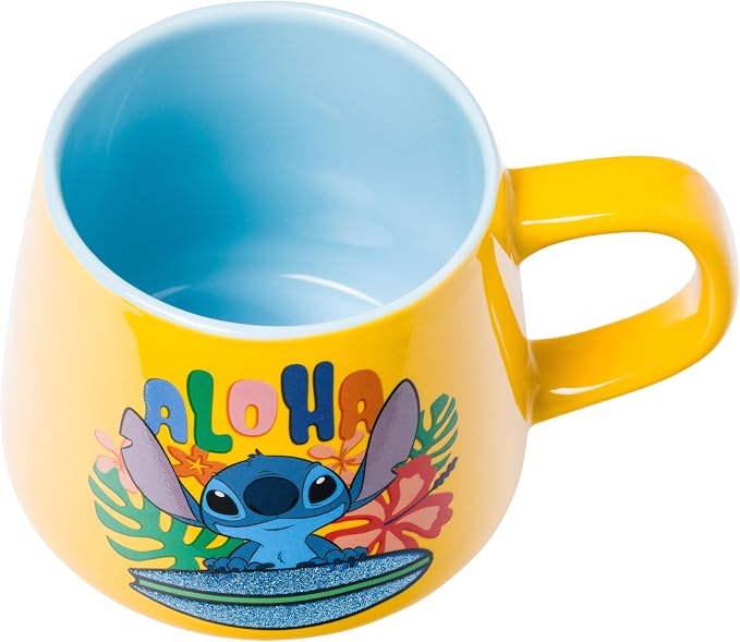 Silver Buffalo Disney Lilo and Stitch Surfboard Aloha, Ceramic Mug, 18oz | Glitter Finish, Tapered Pottery, 0.53 Liters - Image 3