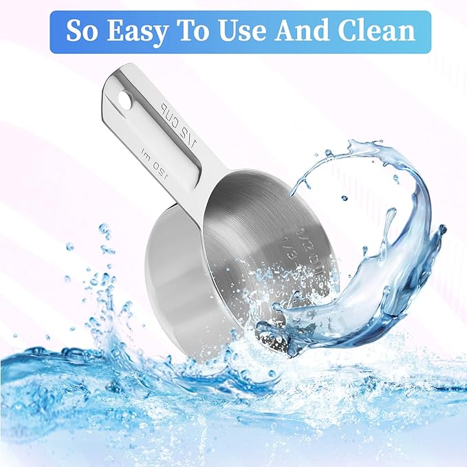 4 Pack 1/2 Cup Stainless Steel Measuring Cup 120 ml | 120 cc | 4 oz Metal Measuring Cups with Handle Kitchen Cooking Gadgets Rice Measurings Cups for Wet and Dry Ingredients