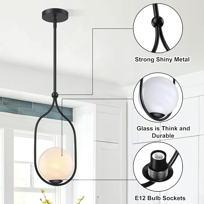 Globe Pendant Light, Modern Bubble Chandelier and Hand Blown Glass Chandelier with Black Finish Adjustable Rods for Kitchen Island Dinning Room Bedroom Living Room Home Owners - Image 9