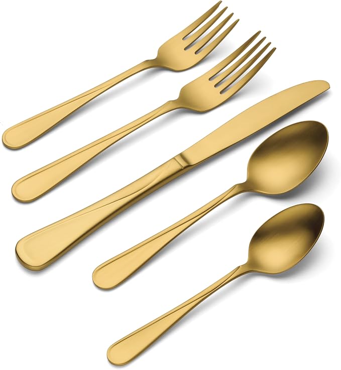 Oneida Flight Gold Satin 20-Piece 18/0 Silverware Set for 4, Flatware | satin finish, dishwasher safe | includes knives, forks, and spoons | heavy duty, cutlery set for kitchen and dining, utensils - Image 3