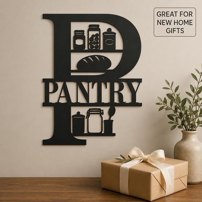 Pantry Metal Wall Decor, Farmhouse Kitchen Pantry Sign, 14 Inch | 14-inch matte black metal pantry sign with pre-drilled holes for farmhouse, rustic, modern, or industrial kitchen decor. - Image 9